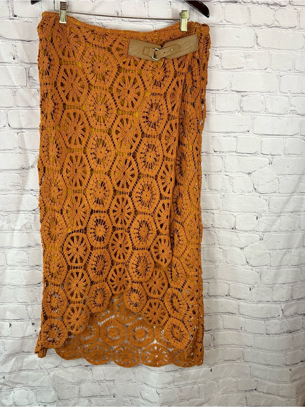 NWT Soft Surroundings semi Crochet Skirt Belt Accent honey ginger Midi wrap boho